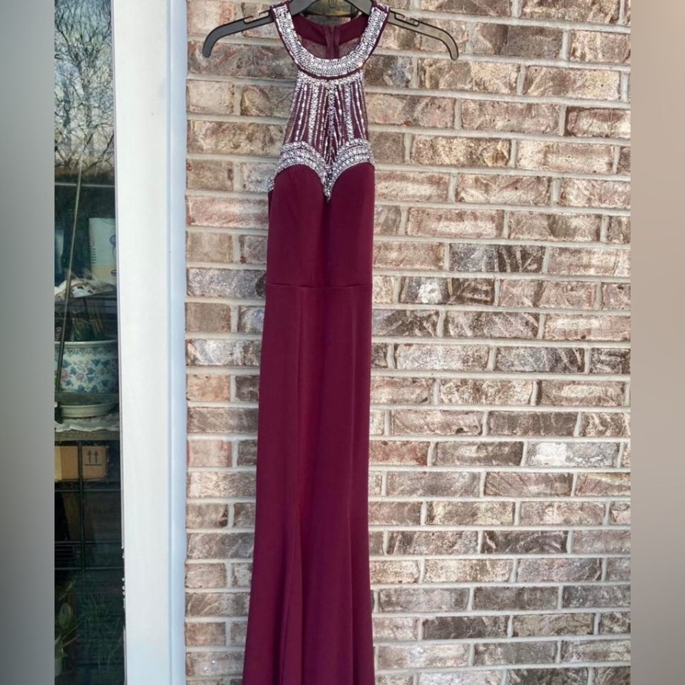 Wine Diamond Glam Formal Halter Prom Dress View 6